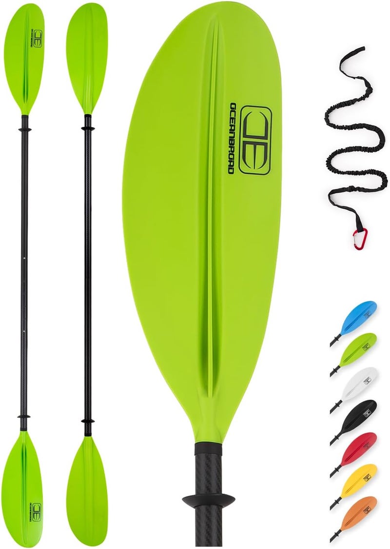 OCEANBROAD Adjustable Carbon Fiber Kayak Paddle 86in/220cm to 94in/240cm Kayaking Oar for Adults with Paddle Leash 1 Paddle - Image 1